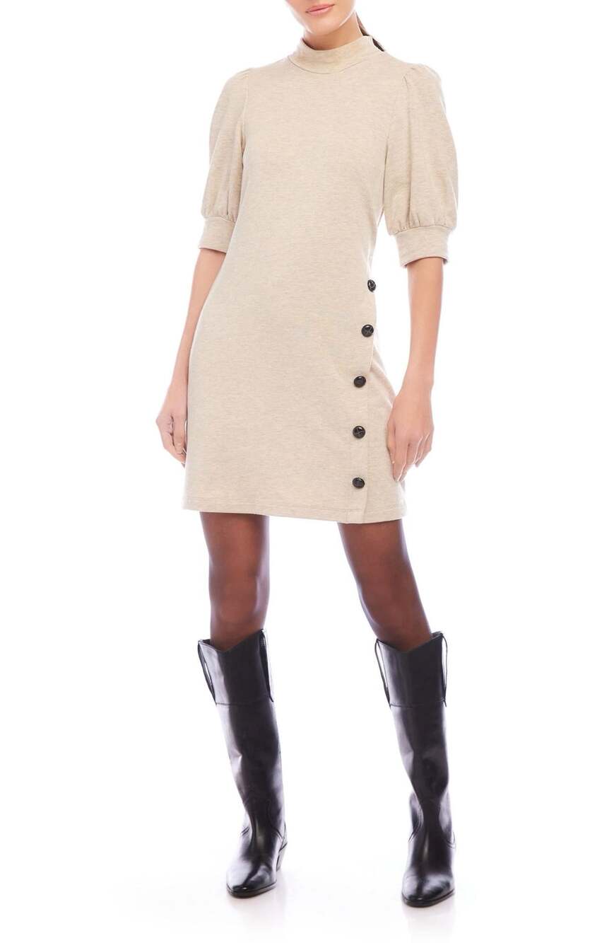 Fifteen Twenty Mock Neck Dress Size XS Beige Side Buttons